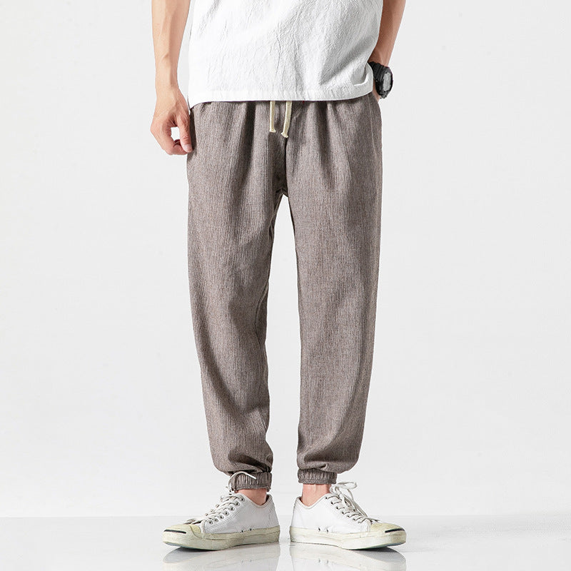 Mens Casual Linen Drawstring Ankle Pants
