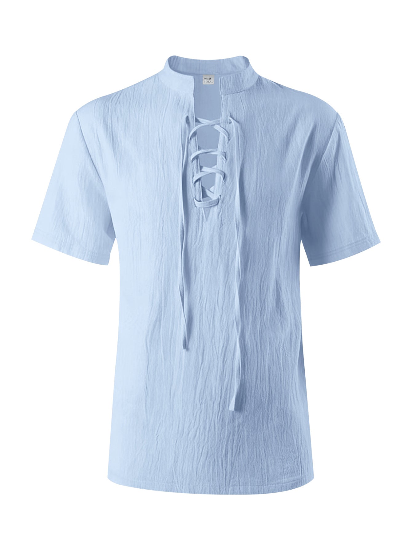 Mens Casual Linen Stand Collar Short Sleeve Shirt