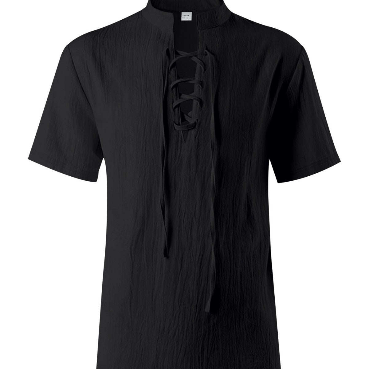 Mens Casual Linen Stand Collar Short Sleeve Shirt
