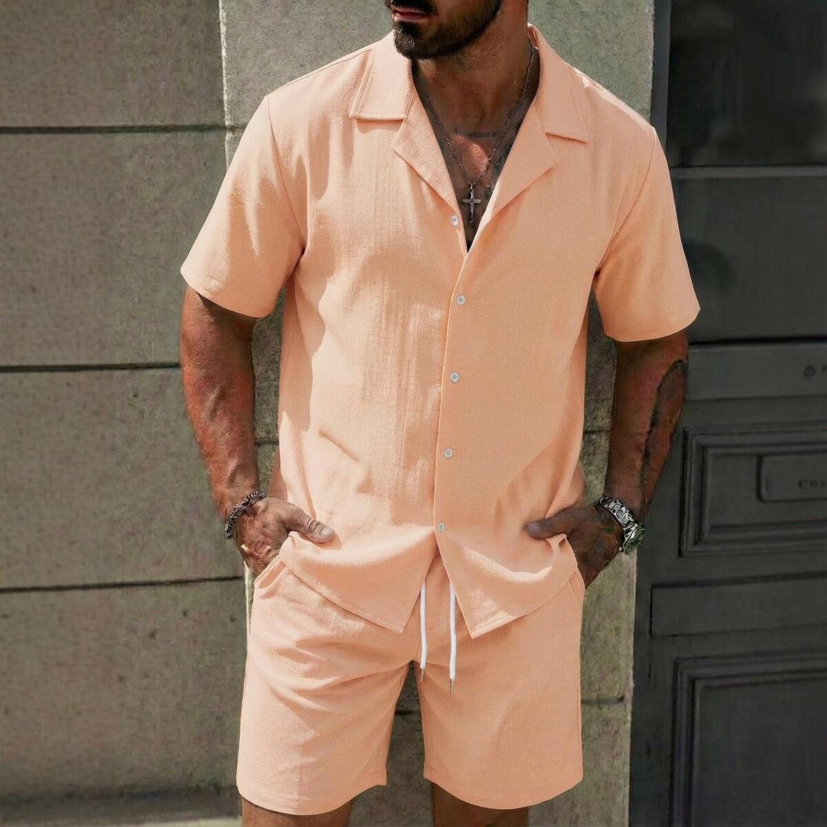 Mens Casual Shirt and Shorts Set