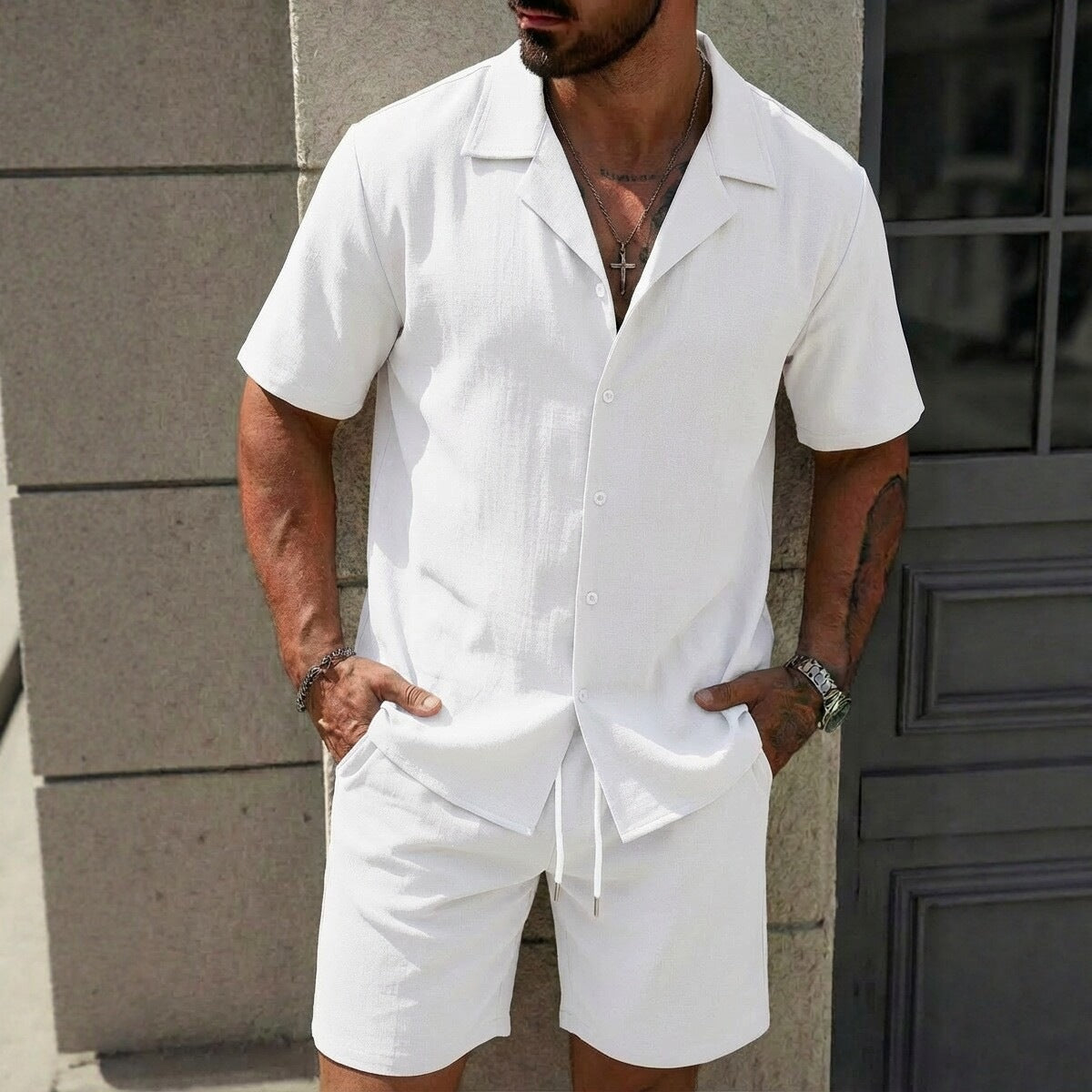 Mens Casual Shirt and Shorts Set