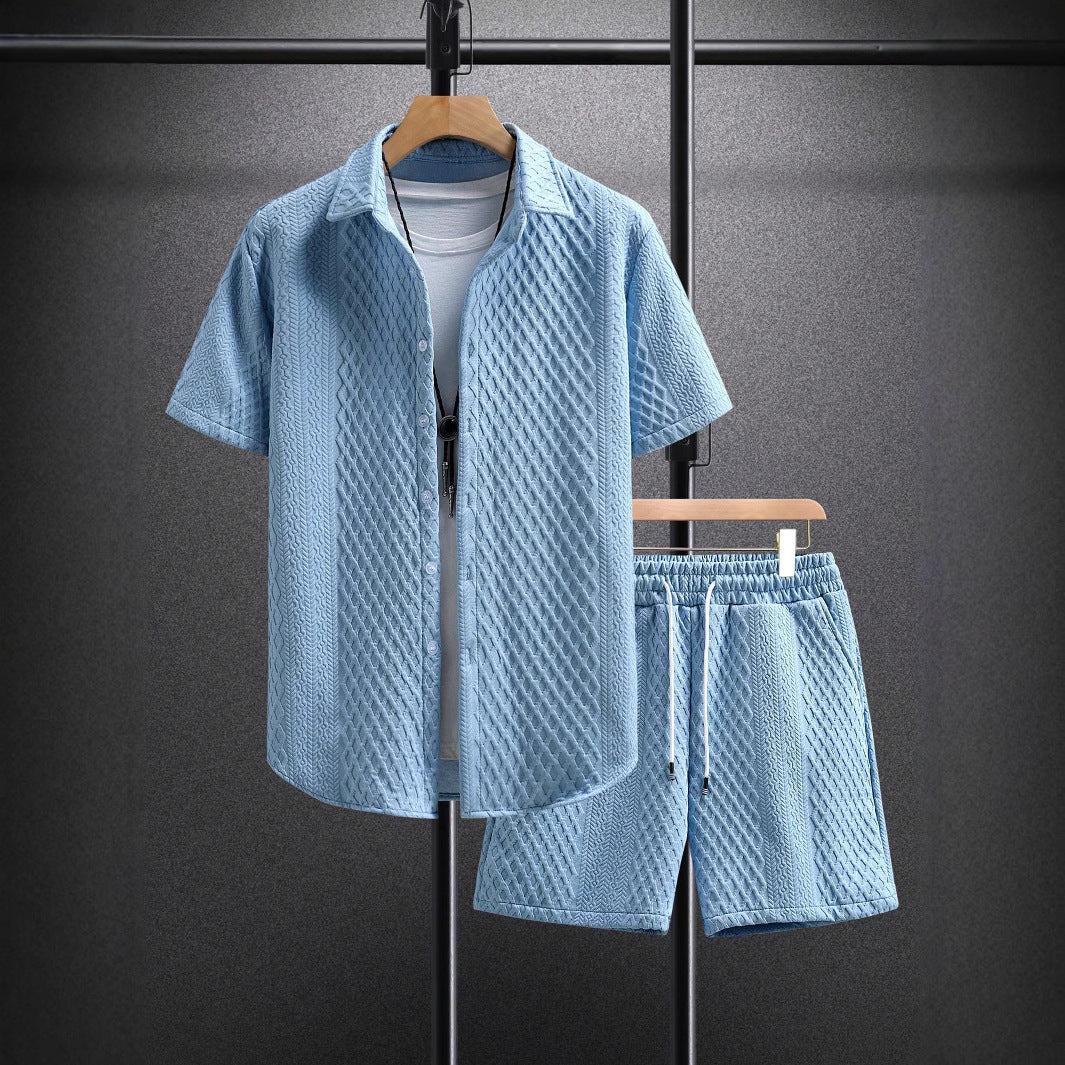 Mens Casual Short Sleeve Shirt and Shorts Set