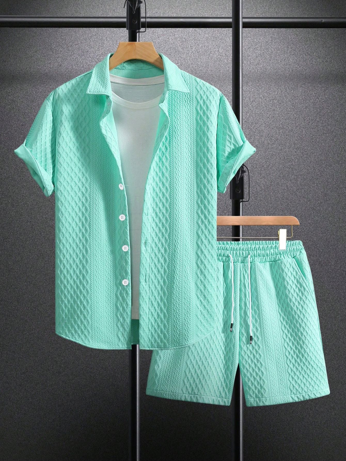 Mens Casual Short Sleeve Shirt and Shorts Set