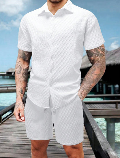 Mens Casual Short Sleeve Shirt and Shorts Set