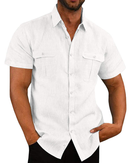 Mens Casual Short Sleeve Shirt with Pockets
