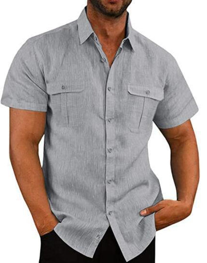 Mens Casual Short Sleeve Shirt with Pockets