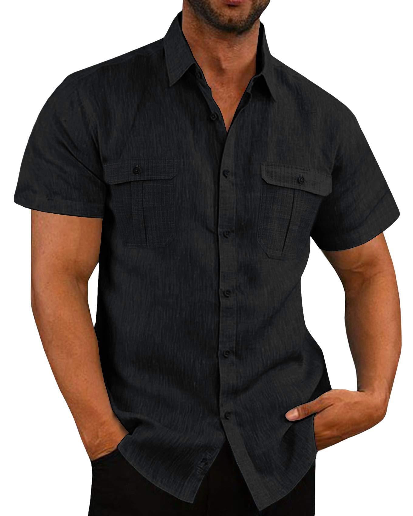 Mens Casual Short Sleeve Shirt with Pockets