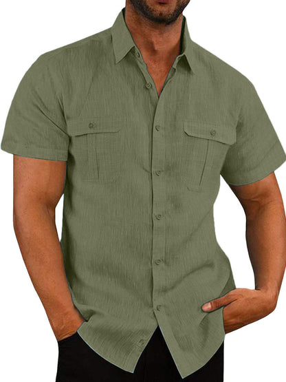 Mens Casual Short Sleeve Shirt with Pockets