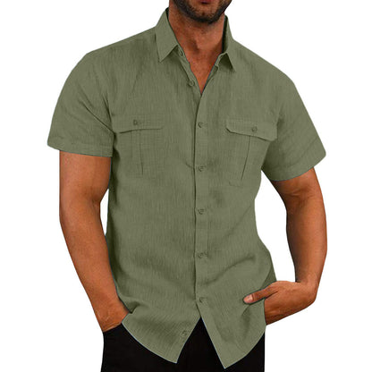 Mens Casual Short Sleeve Shirt with Pockets