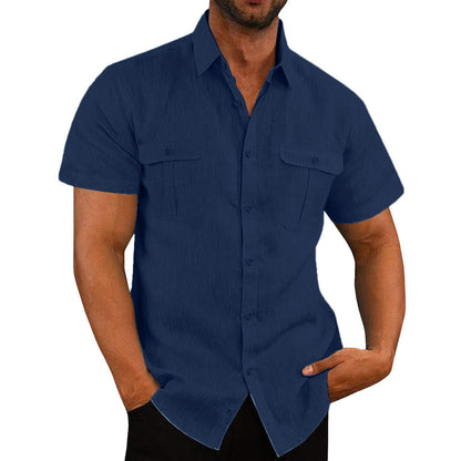 Mens Casual Short Sleeve Shirt with Pockets