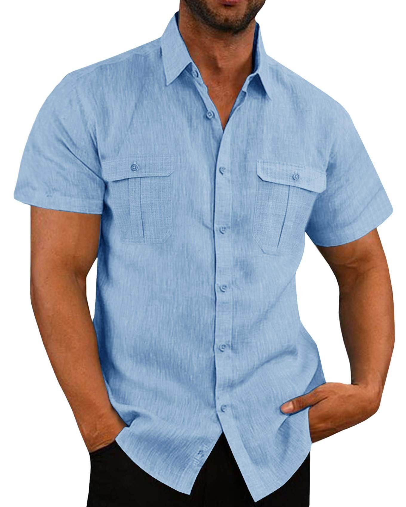 Mens Casual Short Sleeve Shirt with Pockets