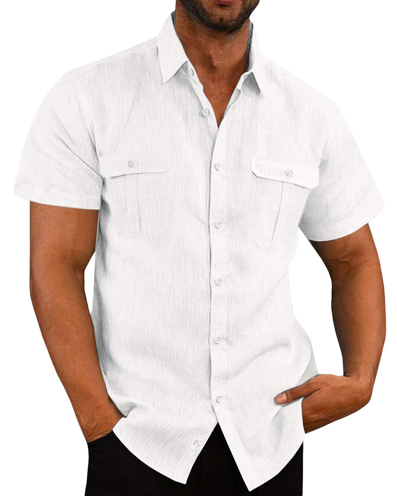 Mens Casual Short Sleeve Shirt with Pockets