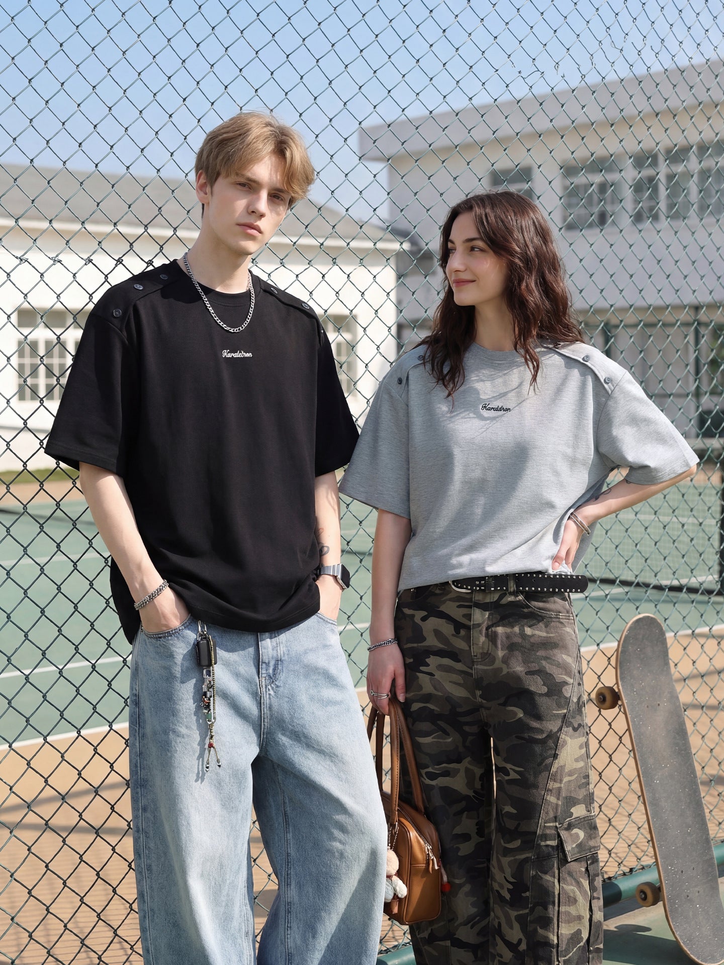 Mens Casual Short Sleeve T-Shirt with Shoulder Buttons