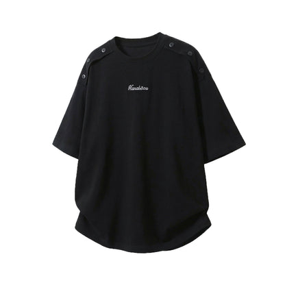 Mens Casual Short Sleeve T-Shirt with Shoulder Buttons