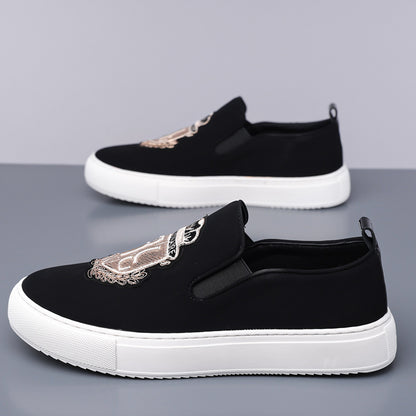 Mens Casual Slip-On Embroidered Loafers
