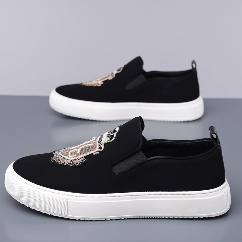 Mens Casual Slip-On Embroidered Loafers