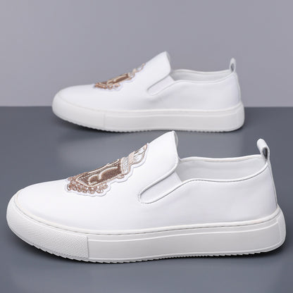 Mens Casual Slip-On Embroidered Loafers