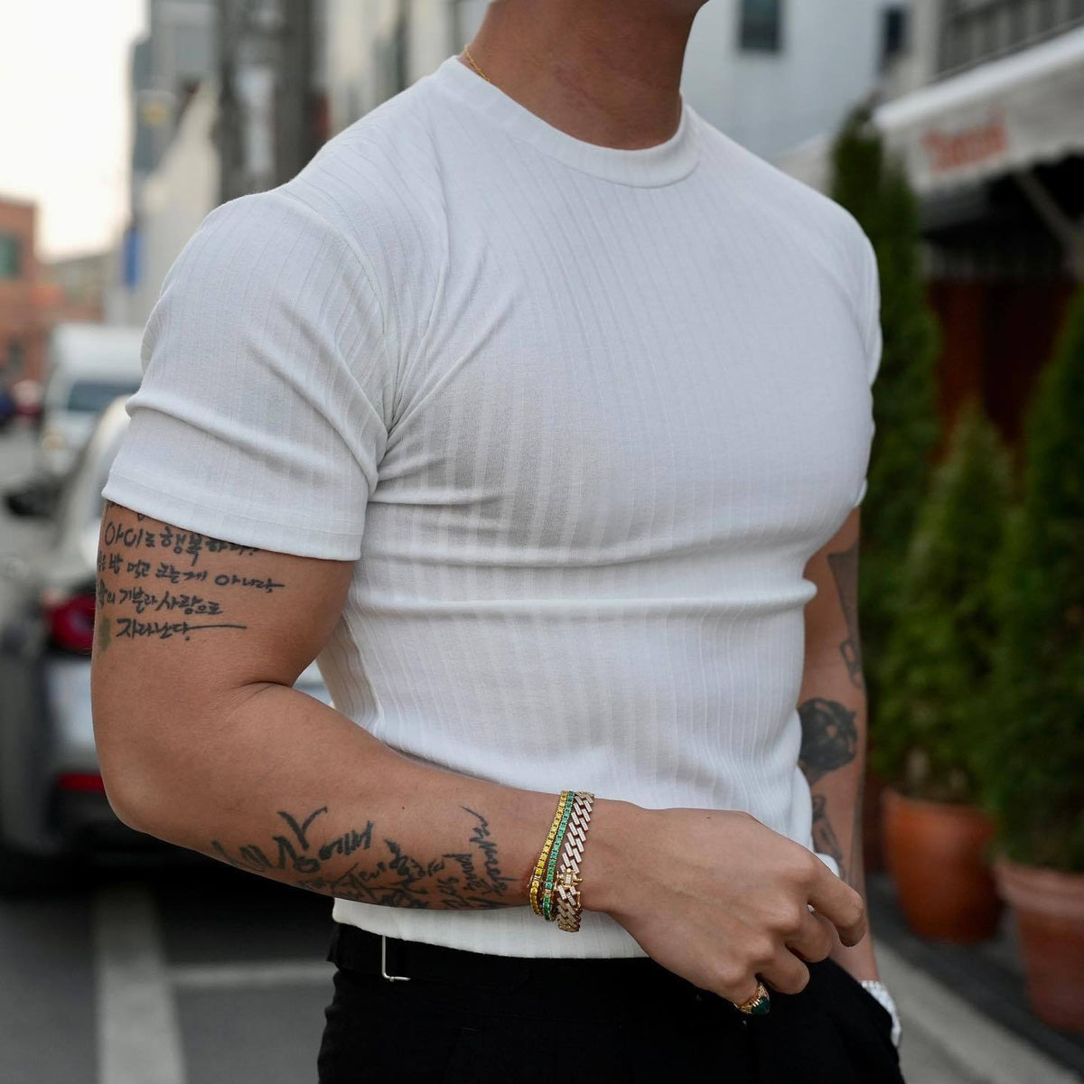Mens Casual Striped Sport T-shirt