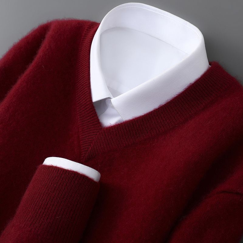 Mens Casual V-Neck Knit Sweater