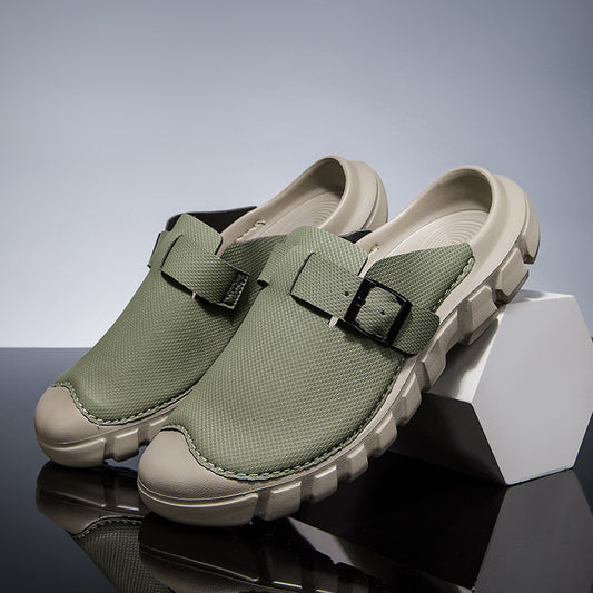 Mens Closed-Toe Slippers with Velcro Strap