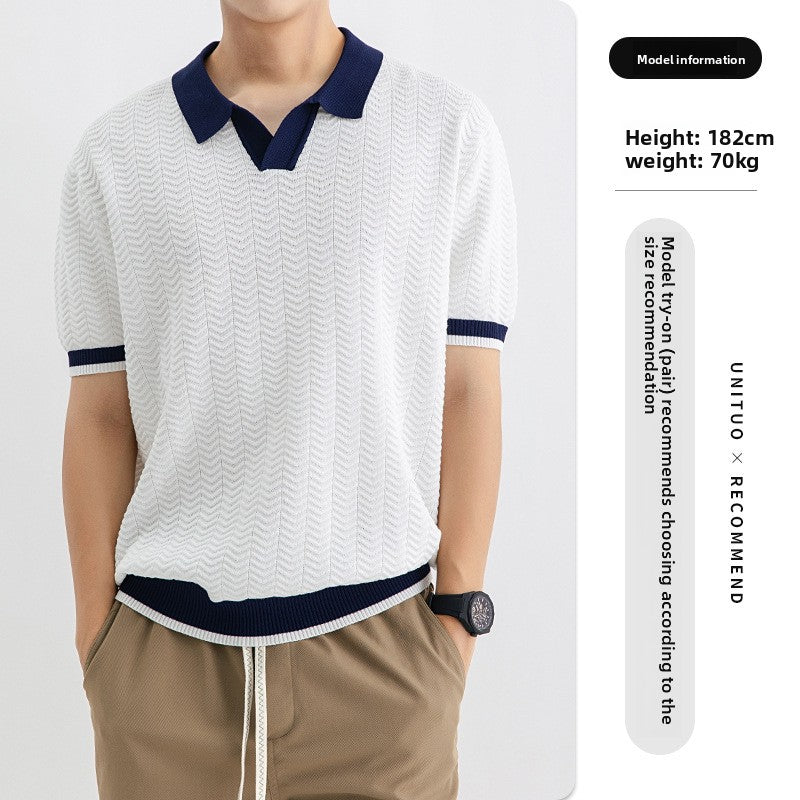 Mens Color Block Ice Silk Polo Shirt