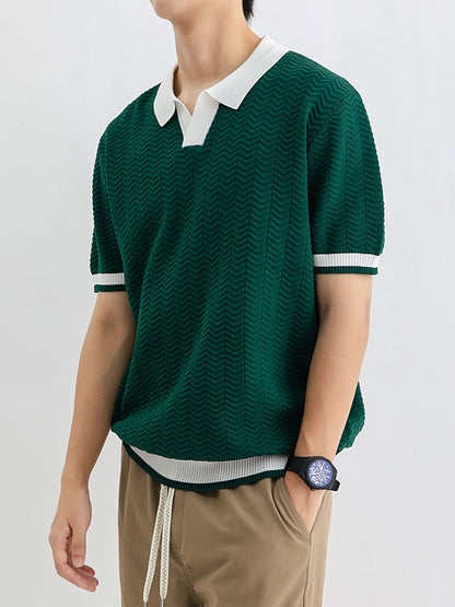 Mens Color Block Ice Silk Polo Shirt