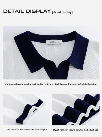 Mens Color Block Ice Silk Polo Shirt
