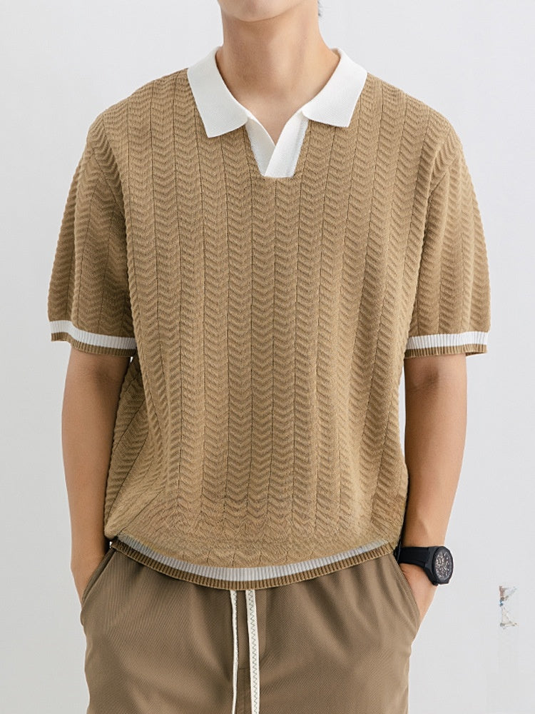 Mens Color Block Ice Silk Polo Shirt
