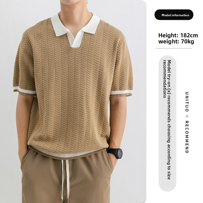 Mens Color Block Ice Silk Polo Shirt