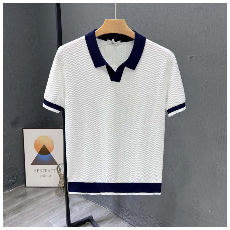 Mens Contrast Color Knitted Polo Shirt