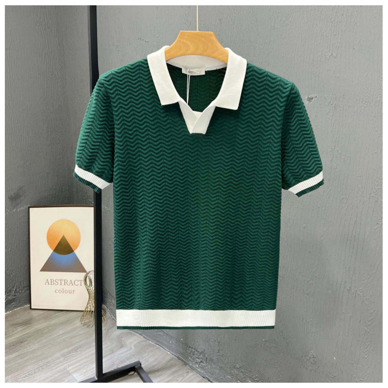 Mens Contrast Color Knitted Polo Shirt