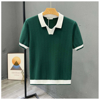 Mens Contrast Color Knitted Polo Shirt
