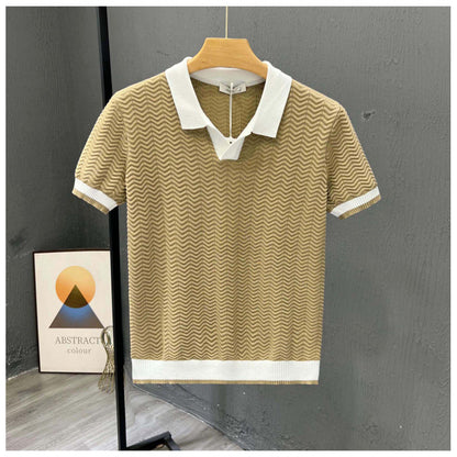 Mens Contrast Color Knitted Polo Shirt
