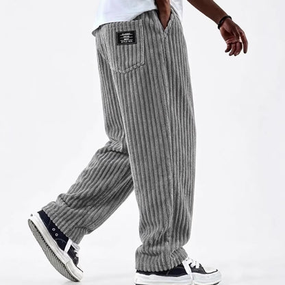 Mens Corduroy Casual Pants with Vertical Stripes