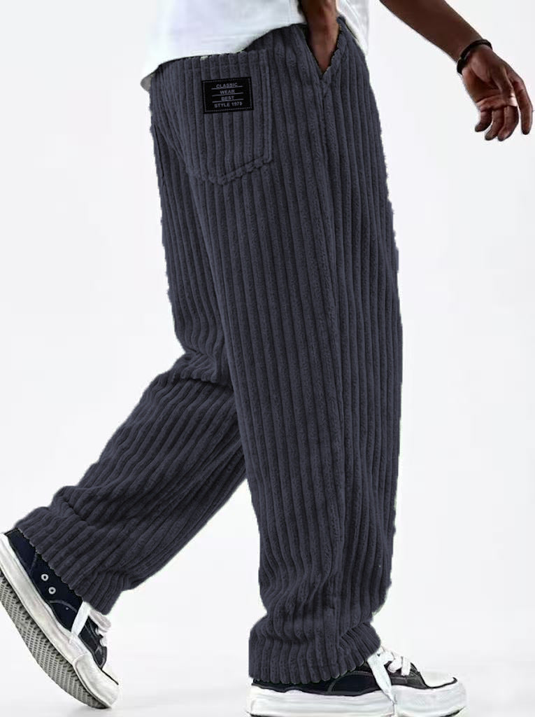 Mens Corduroy Casual Pants with Vertical Stripes