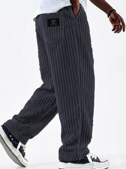 Mens Corduroy Casual Pants with Vertical Stripes