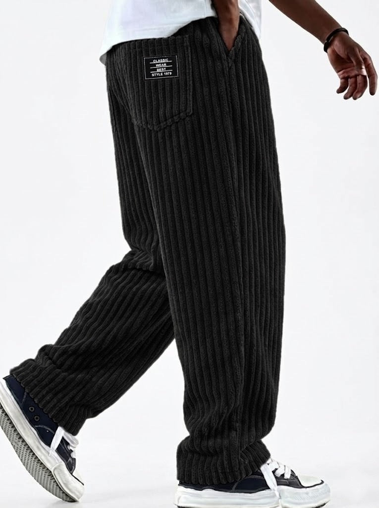 Mens Corduroy Casual Pants with Vertical Stripes