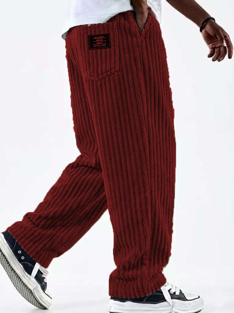 Mens Corduroy Casual Pants with Vertical Stripes