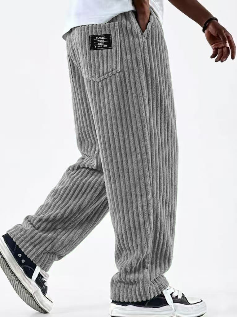 Mens Corduroy Casual Pants with Vertical Stripes