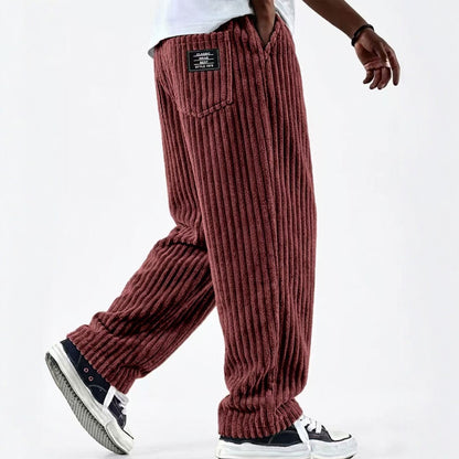 Mens Corduroy Casual Pants with Vertical Stripes