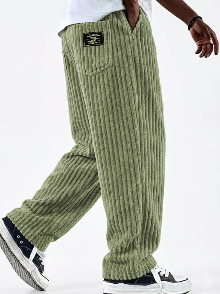 Mens Corduroy Casual Pants with Vertical Stripes