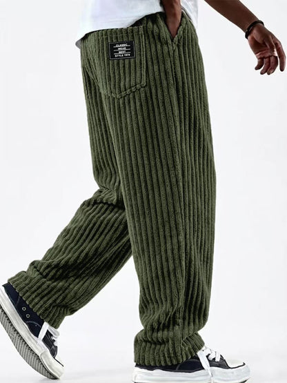 Mens Corduroy Casual Pants with Vertical Stripes