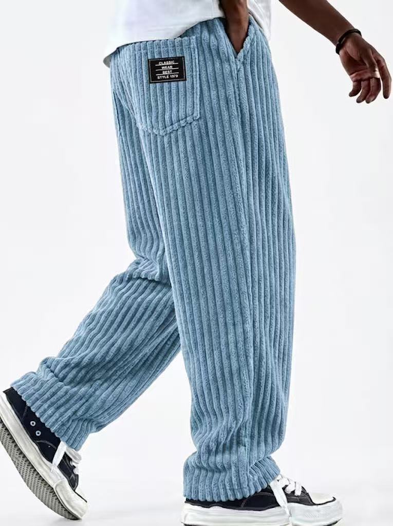 Mens Corduroy Casual Pants with Vertical Stripes