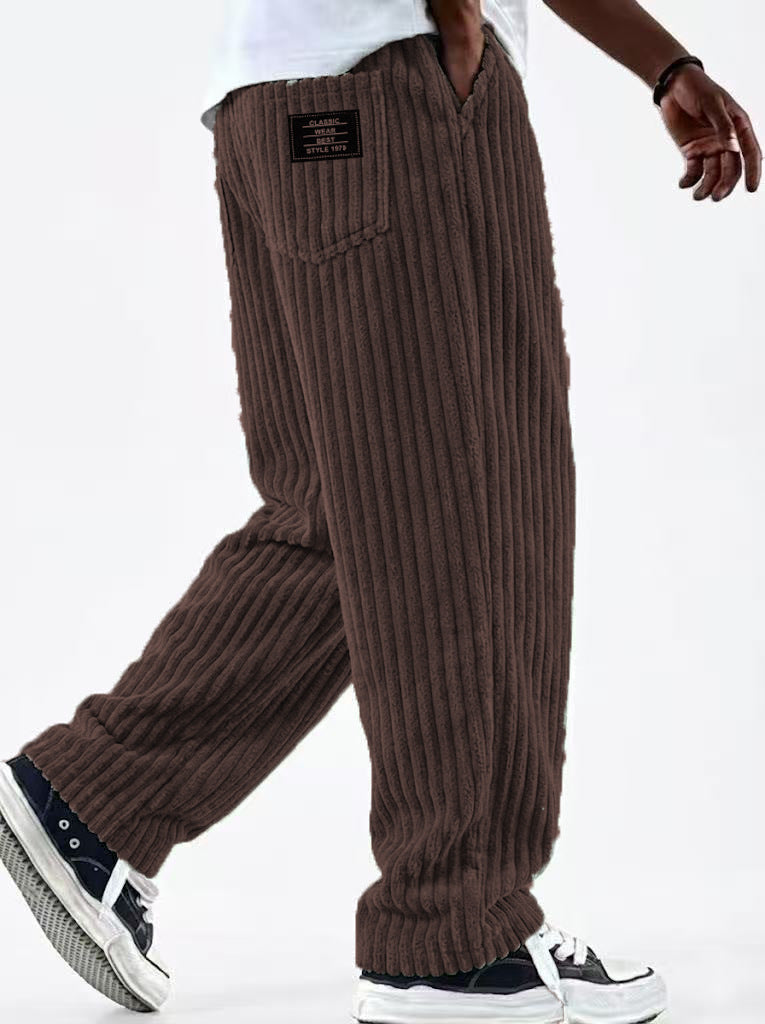 Mens Corduroy Casual Pants with Vertical Stripes