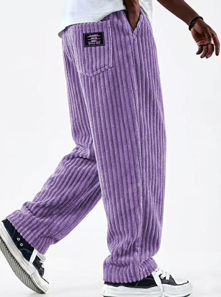 Mens Corduroy Casual Pants with Vertical Stripes