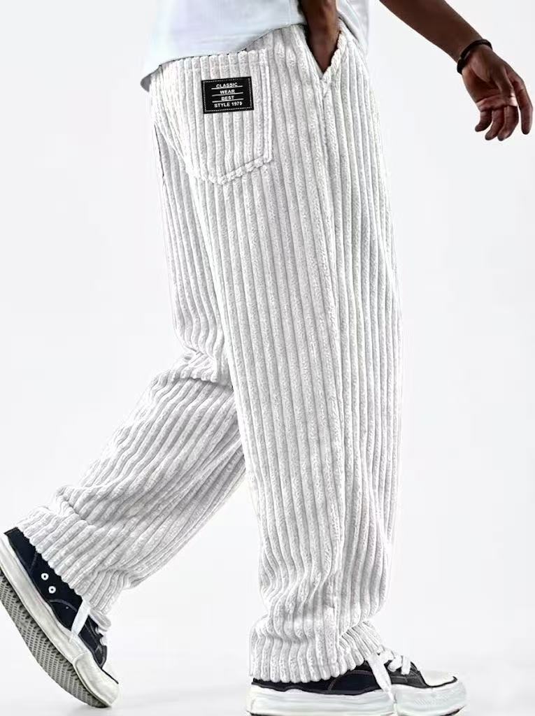 Mens Corduroy Casual Pants with Vertical Stripes