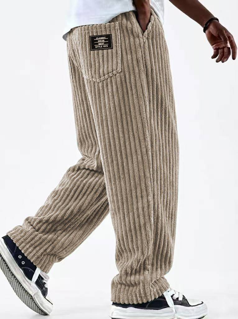 Mens Corduroy Casual Pants with Vertical Stripes