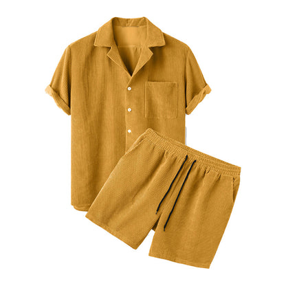 Mens Corduroy Short Sleeve Shirt and Shorts