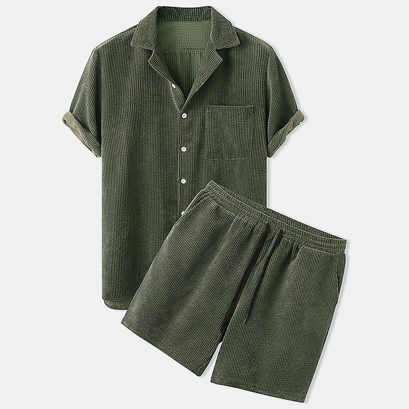 Mens Corduroy Short Sleeve Shirt and Shorts