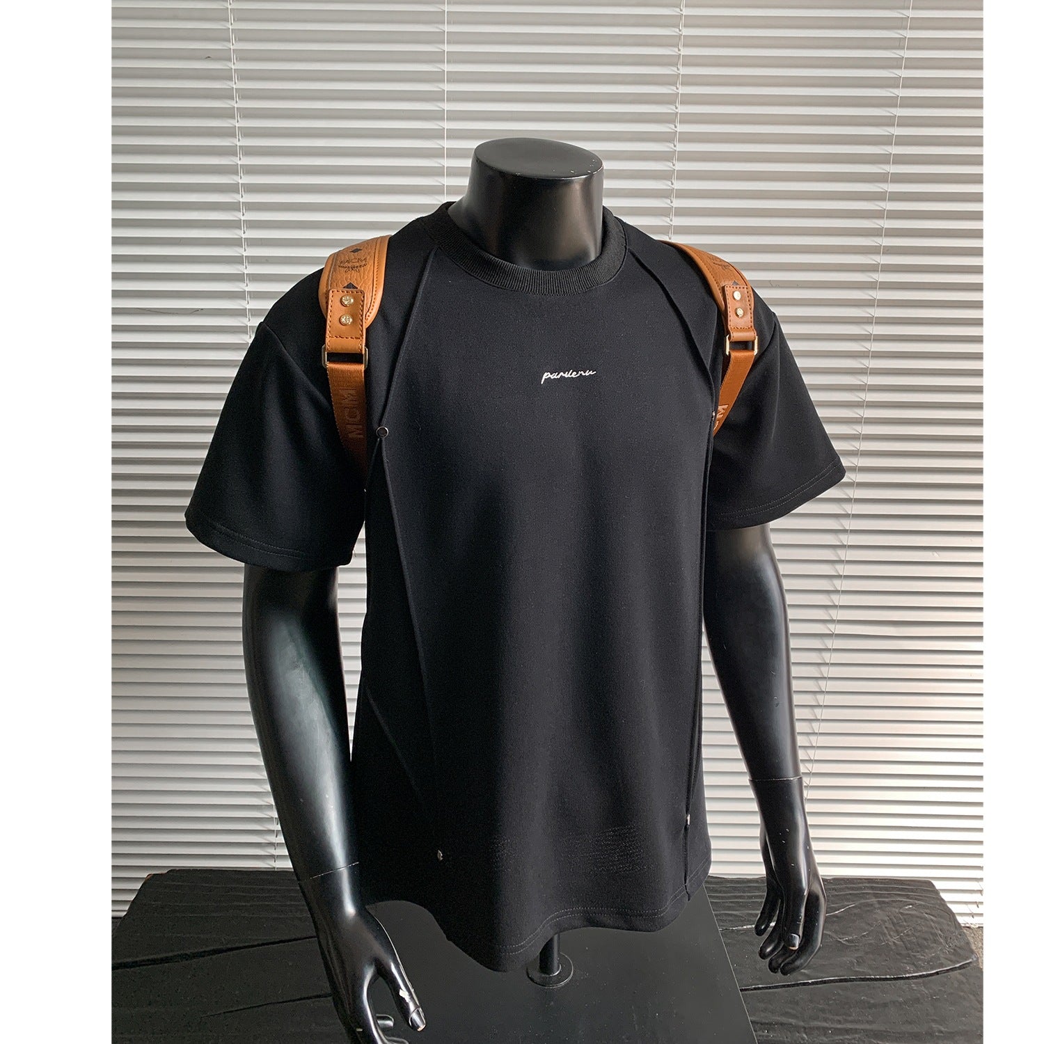 Mens Cotton Blend Pleated T-Shirt